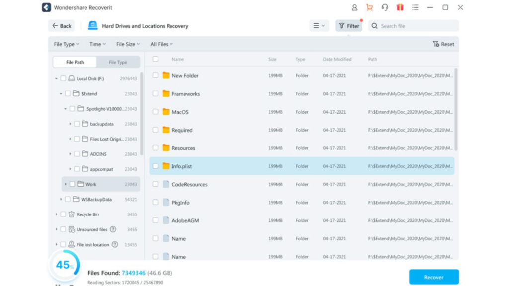 Wondershare Recoverit windows 11 location