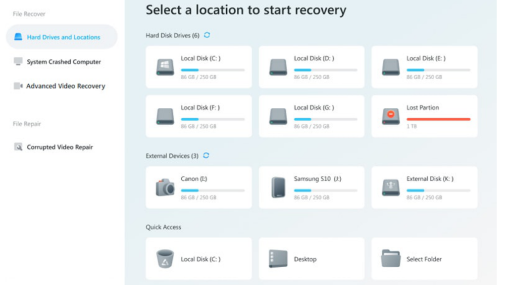 Wondershare Recoverit windows 11 set location