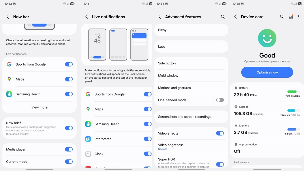 Galaxy S25+ now bar features