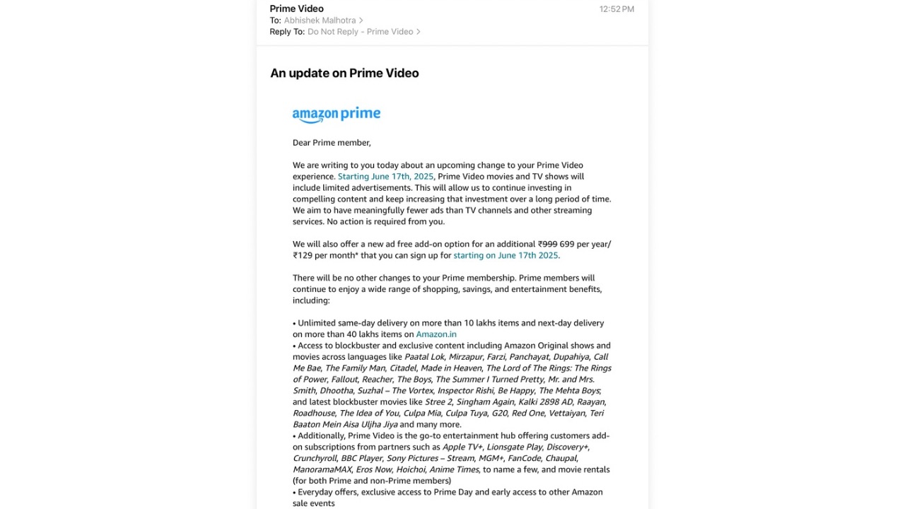 Prime Video ads in India