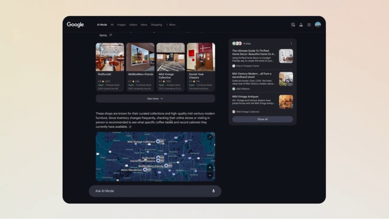 Product and Place Cards in Google AI mode