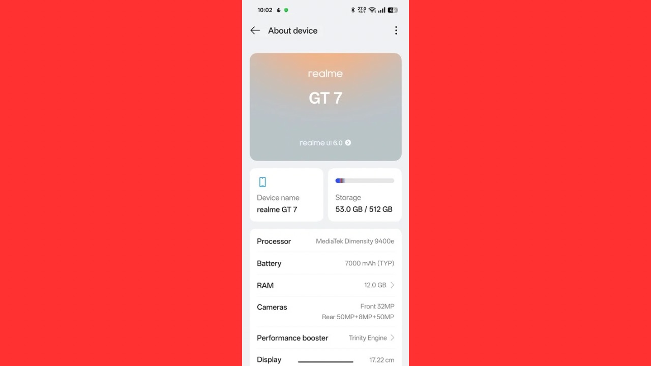 Realme GT 7 about page