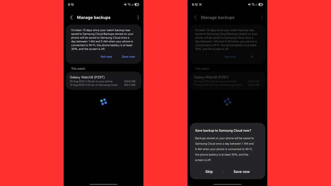 Samsung Galaxy Watch 8 Backup Issue