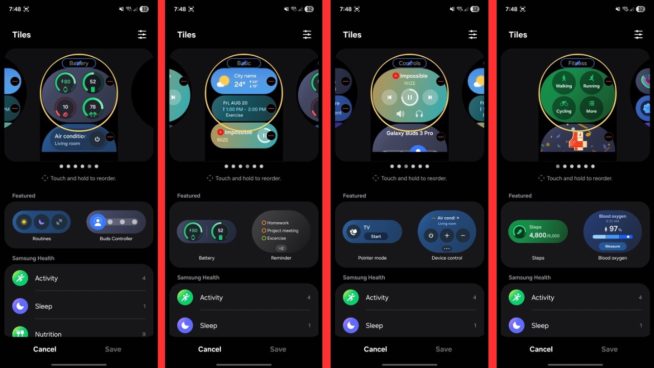 Samsung Galaxy Watch 8 Tile customisation