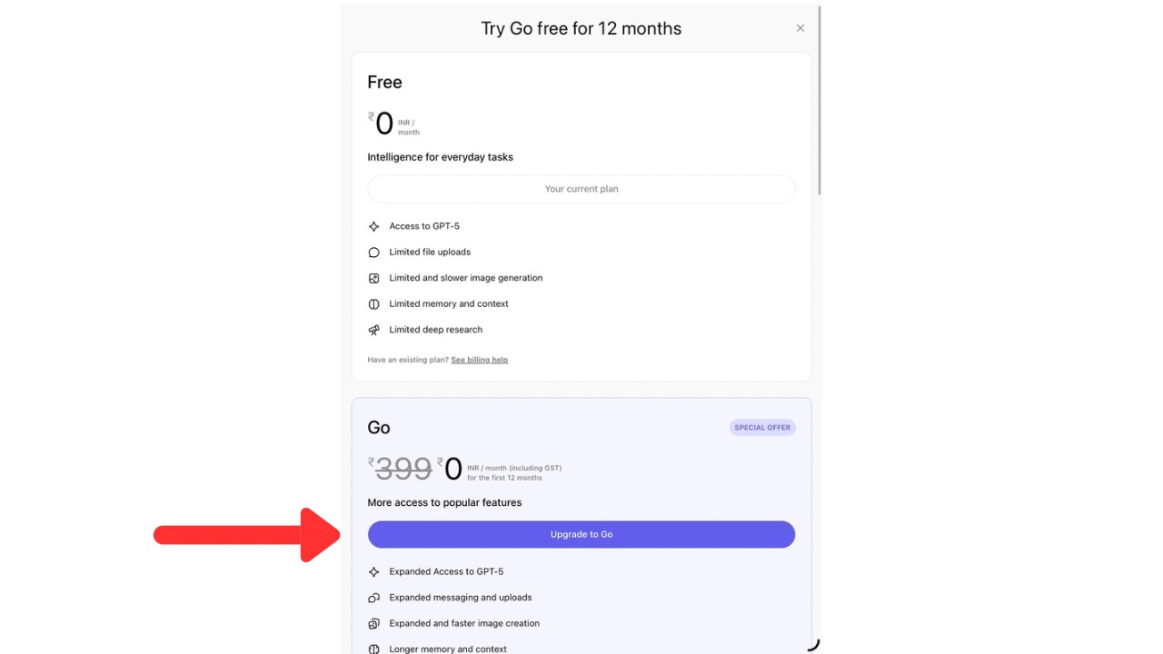 ChatGPT go for free step 4